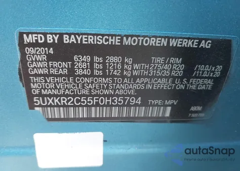 2015 BMW X5 Sdrive35I from USA, damaged, VIN 5UXKR2C55F0H35794